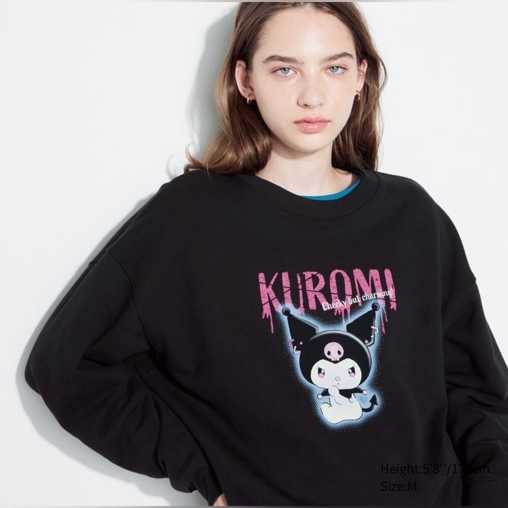Uniqlo Black Crew Neck Sweater with Kuromi Design Size M